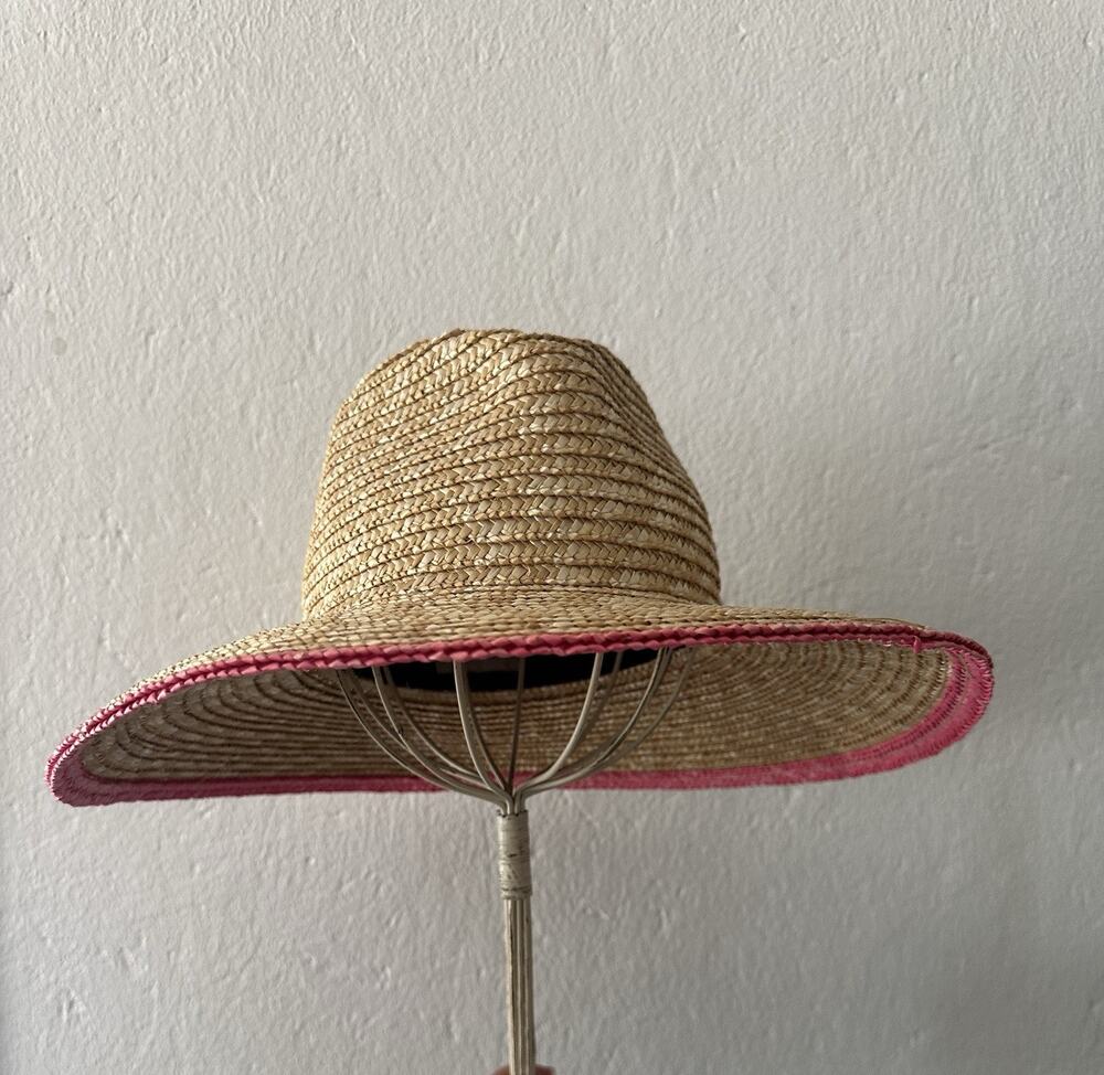 Brixton Straw Sun Hat XS 54cm Natural Wide Brim Pink Trim Beach Vacation Summer
